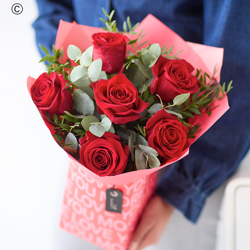 Six Red Roses Hand-tied - Flower Craft